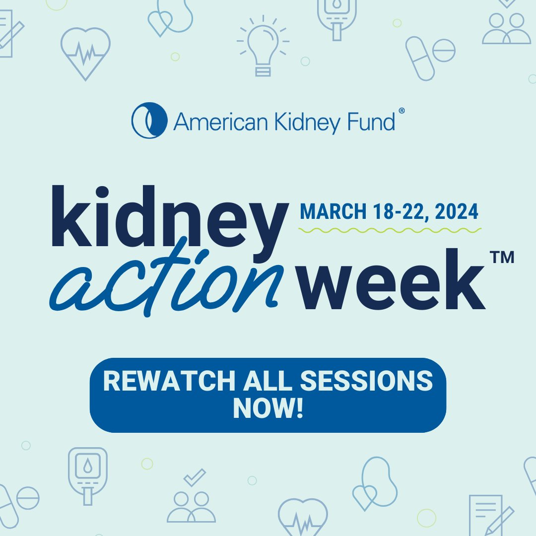 #ICYMI: All 2024 #KidneyActionWeek sessions are available online now. Catch up on our week of free virtual sessions about #kidneydisease prevention, kidney-friendly eating, #transplant & innovations in kidney disease and more! Watch: bit.ly/3U3rQwm