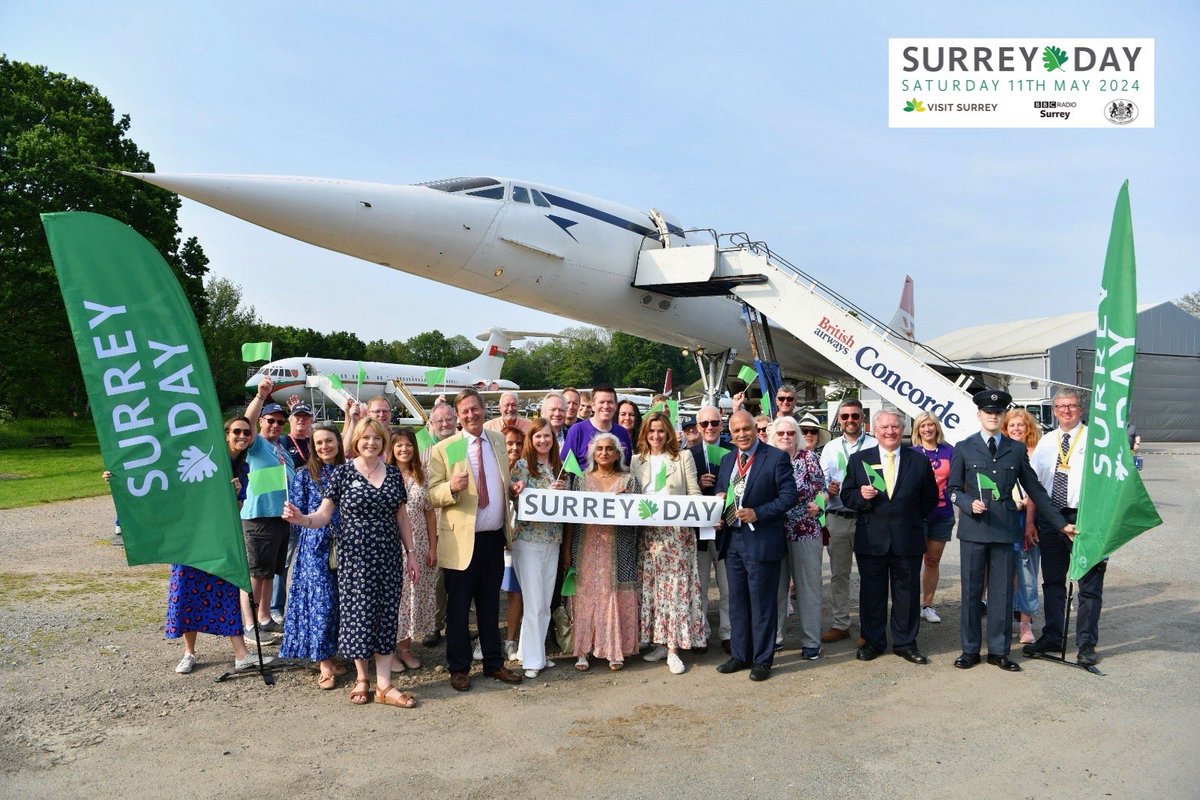 We have loved this year’s theme of Surrey From The Sky. 💚
This picture, featuring the #SurreyDay partners and friends, was taken in front of Concorde at Brooklands Museum. 🛩️