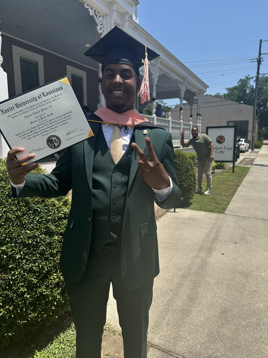 kvngcharlie's tweet photo. On yesterday, I finally received my Master of Public Health in Health Equity degree from Xavier University of Louisiana and became a two time alum of my HBCU. Love being a Black man continuing my education! https://t.co/hbgWVY5o1q