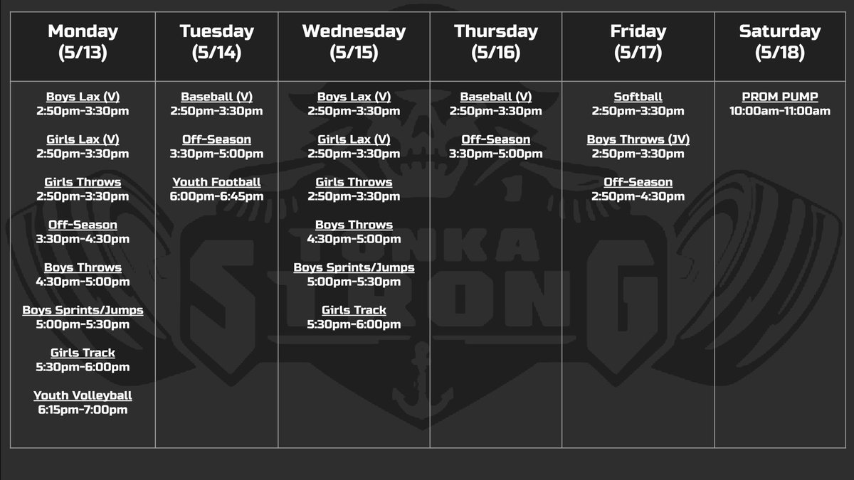 Weekly Training Schedule 🏴‍☠️