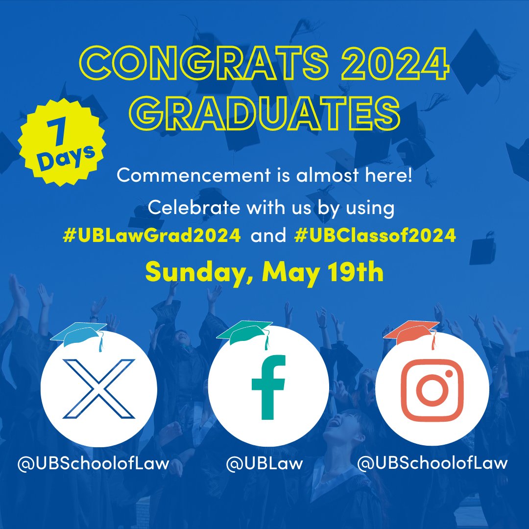 Congrats 2024 Graduates! Everyone at #UBuffaloLaw is SO proud of you and we want to celebrate your accomplishments. Share your law school memories on social media using the hashtags #UBLawGrad2024 and #UBClassOf2024.