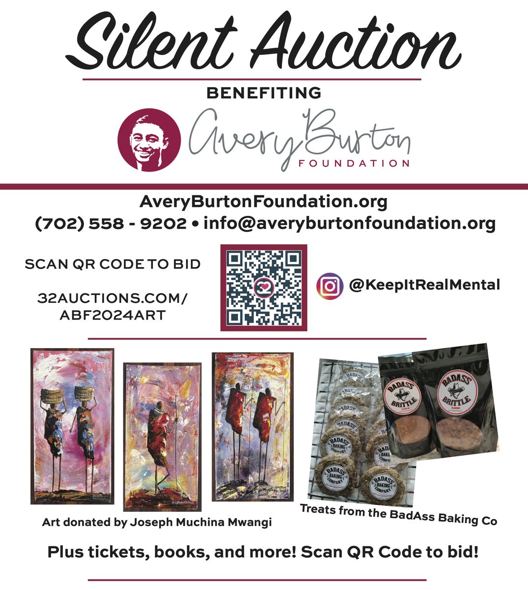 Discover the beauty of African artistry and support a meaningful cause at our Silent Auction starting tomorrow at 8am! We're raising funds for our #mentalhealthawareness programs.

Click here to find out more! 32auctions.com/ABF2024ART

#ABF #AveryBurtonFoundation #SilentAuction