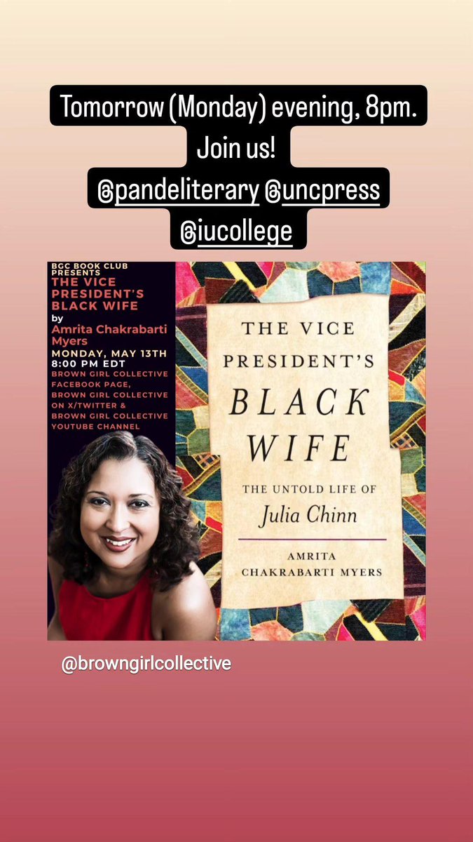 Looking forward to hanging out with the @bgcollective tomorrow night at 8pm EDT. Tune in here, on FB, or YouTube! @UNC_Press @DGershenowitz @SonyaBonczek @pande_literary @pandelectures @IUCollege #juliachinn #BlackHistory #slavery