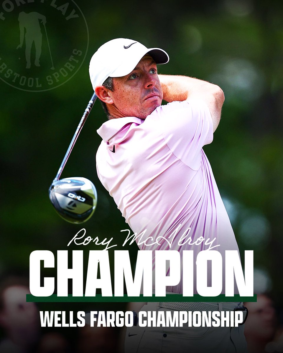 ForePlayPod's tweet photo. RORY McILROY WINS THE WELLS FARGO BY 5 (!!!) WITH A FINAL ROUND 65.

HE’S LOCKED IN HEADING INTO VALHALLA. https://t.co/aCIVxOae9f