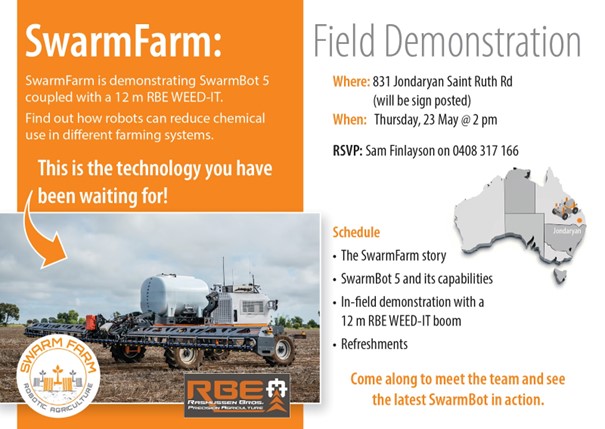 🚀Check out our cutting-edge SwarmConnect technology in action!
📅Thursday 23rd May 📍Jondaryan
Talk to Sam and reserve your spot today 
📱 0408 317 166 

#FutureOfFarming #SwarmFarmRevolution #fieldday