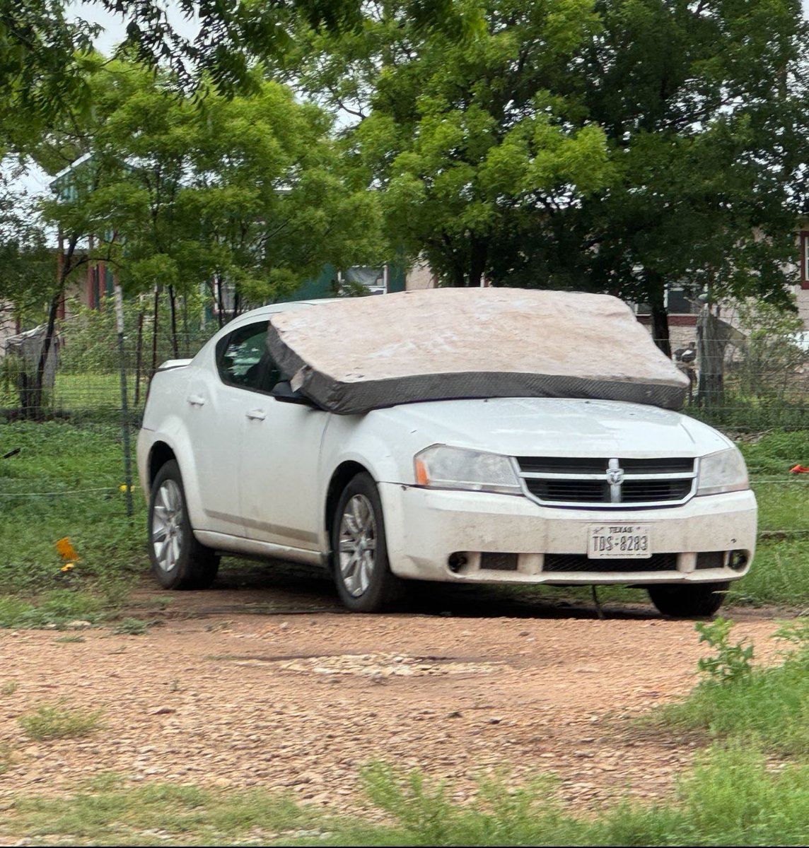 That’s one way to protect your windshield from hail.