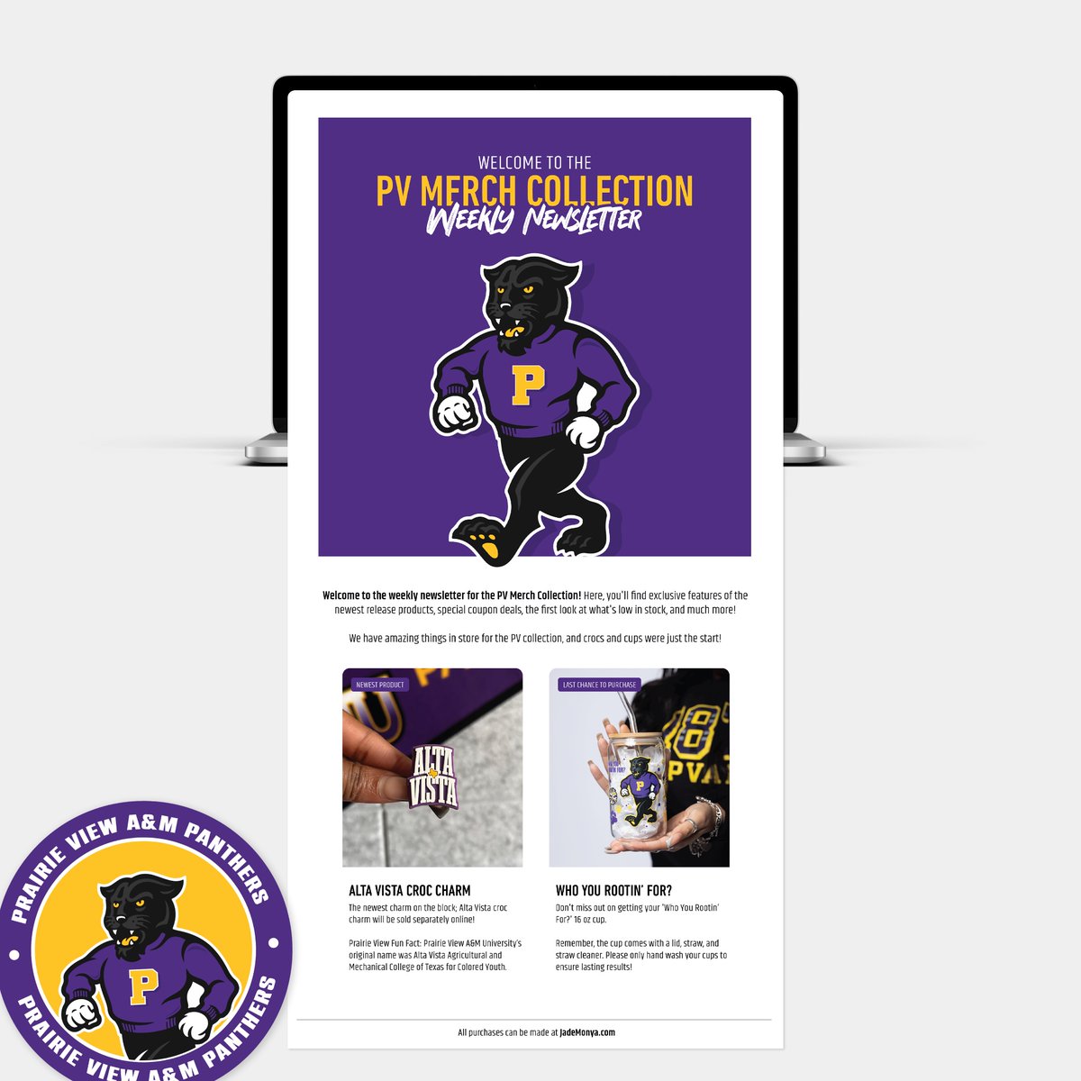 The PV Merch Collection Newsletter is now up and running! 📰💜

Stop by the website to ensure you’re subscribed. 💛

#pvamu #pv #pvhomecoming #pvamu24 #pvamu25 #pvamu26 #pvamu27