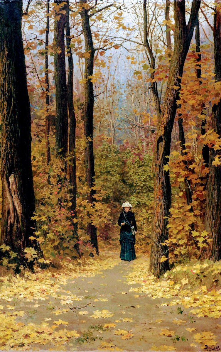 VASILI POLENOV Pintor Ruso 1844-1927 'Mujer en un Camino Forestal' - 1883