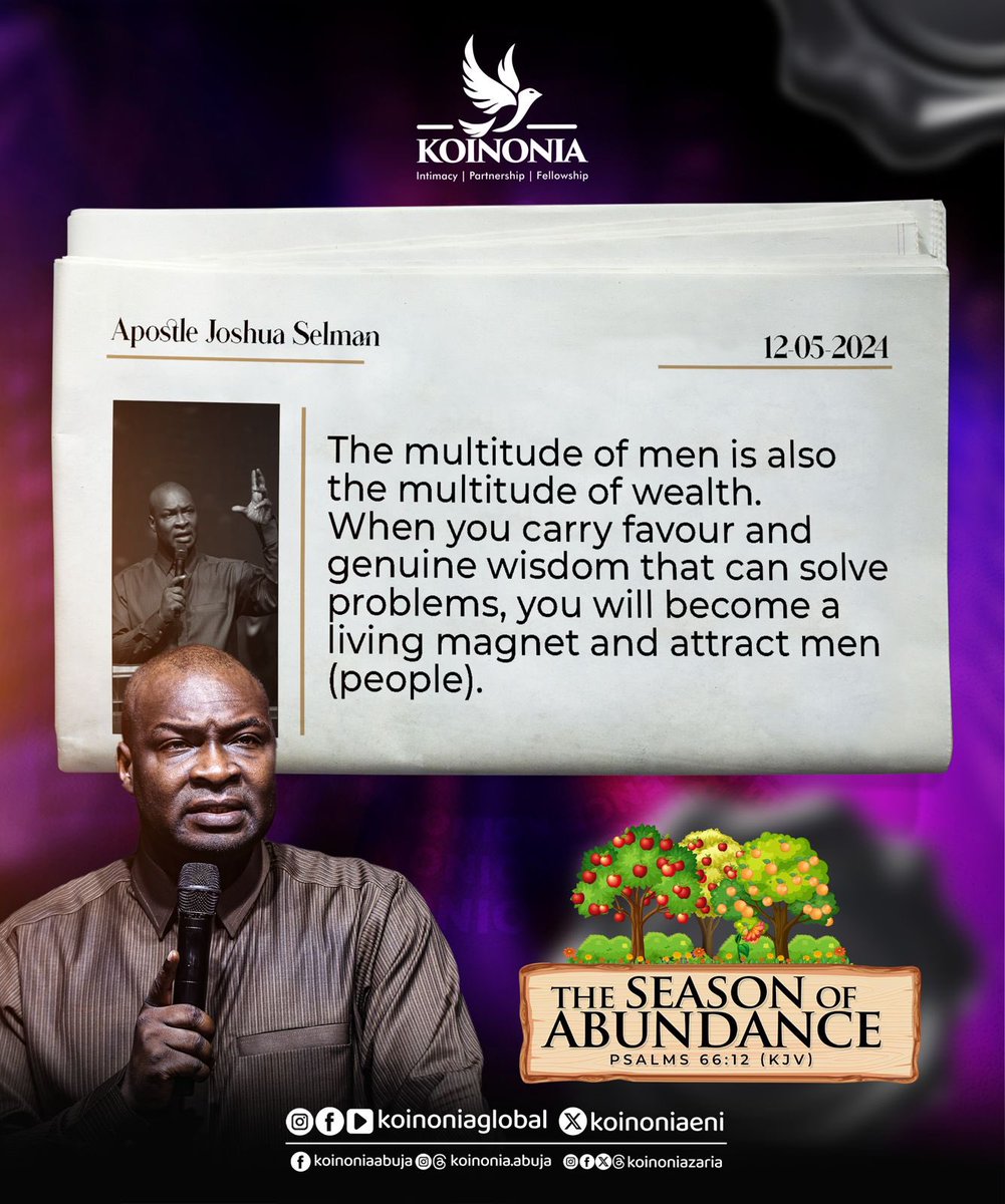 #ApostleJoshuaSelman #TheSeasonOfAbundance #KoinoniaAbuja #KoinoniaZaria #KoinoniaGlobal