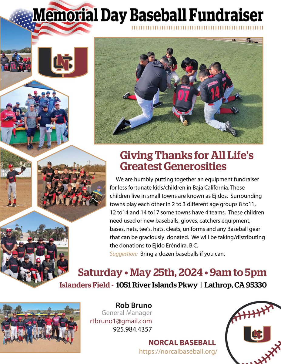 We are putting together an equipment drive for some towns in Baja California that are in need of baseball items. Would love for all of you that are in the northern California area to help with this. Thank you to Gus Gonzales for putting this into motion. #BiggerThanBaseball