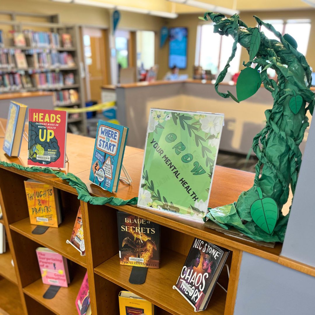 📚🧠 May is Mental Health Awareness Month and we're bringing the conversation to the library with our special book displays for teens! Explore stories of resilience, self-discovery, and healing.  #MentalHealthAwarenessMonth #TeenReads #LibraryLove