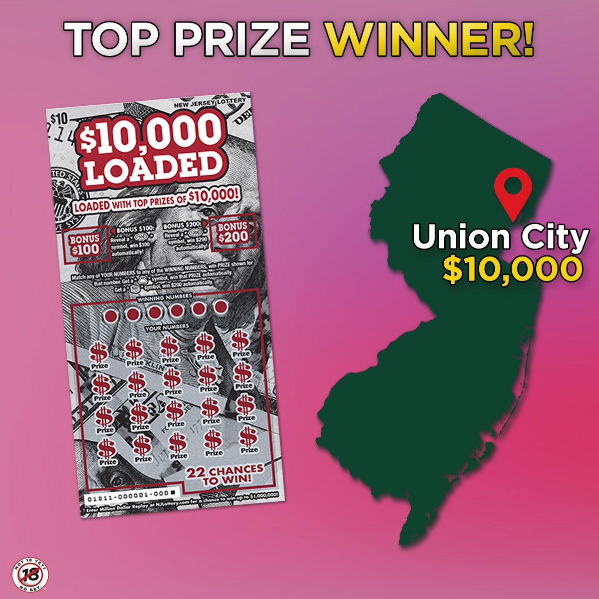 Congrats to this lucky $10 $10,000 Loaded Scratch-Off player who won a top prize of 10K! We are so happy for you!!!! 🔥💚😁For Scratch-Offs game odds, visit NJLottery.com/ScratchOffs. #AnythingCanHappenInJersey