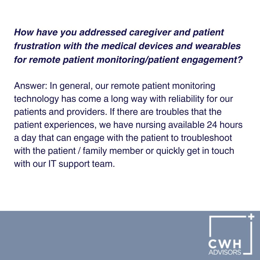 How have the advancements of remote patient monitoring helped healthcare at home? 
#CWHadvisors #HealthcareAtHome #RemotePatientMonitoring #ReinventingHealthcareForTheHome #WebinarQandA #HospitalAtHome