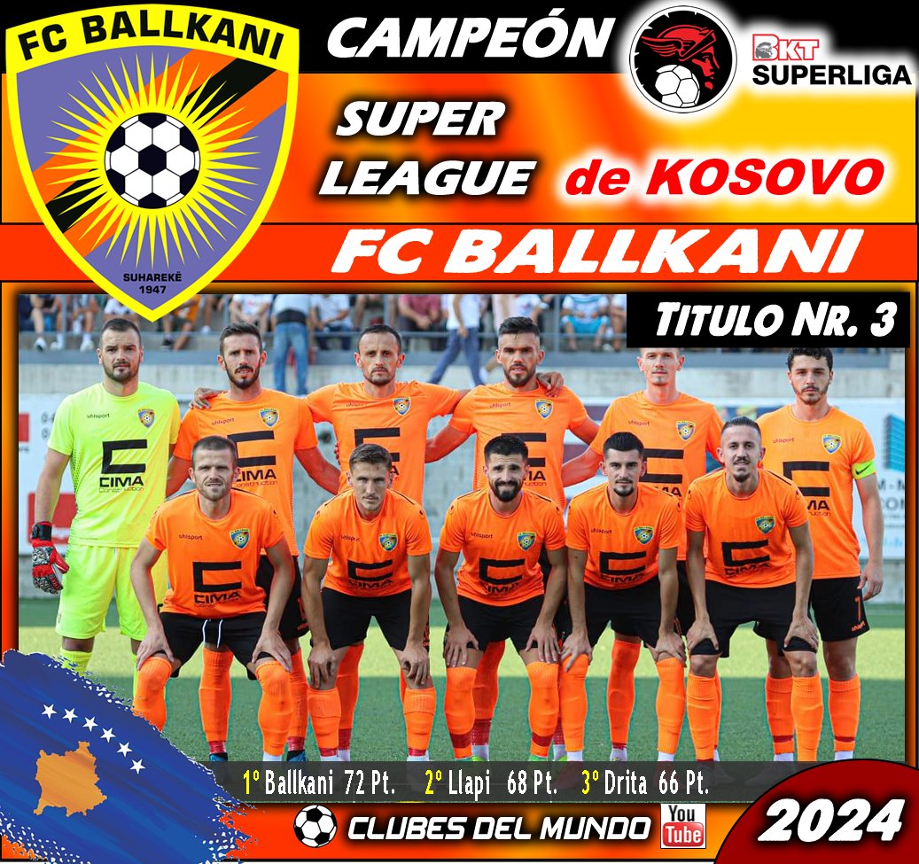 ClubsDelMundo's tweet photo. El FC BALLKANI, equipo revelación hace un par de años en Competiciones   Europeas, conquista su tercera LIGA DE KOSOVO. Enhorabuena al club  naranja.

#FCBallkani #Kosovo #Suhareka
@fcballkani https://t.co/AeZ4Jvxyma