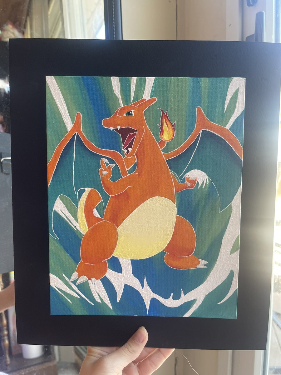 hihi i got this charizard acrylic painting for $55 :] it’s matted with a wire on the back from being in an art show 

#art #artcommunity #artsale #sellingart #painter #pokemonart #pokemon #charizard #pokemonfan #artist #smallartist #smallbiz #smallbusiness