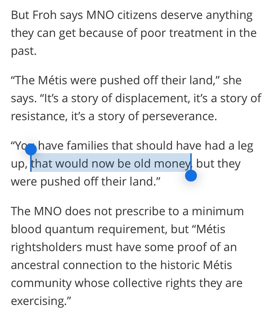 bizarre quote from Margaret Froh, president of the Métis Nation of Ontario, implying that First Nations are “old money” who received “a leg up” orilliamatters.com/local-news/man…