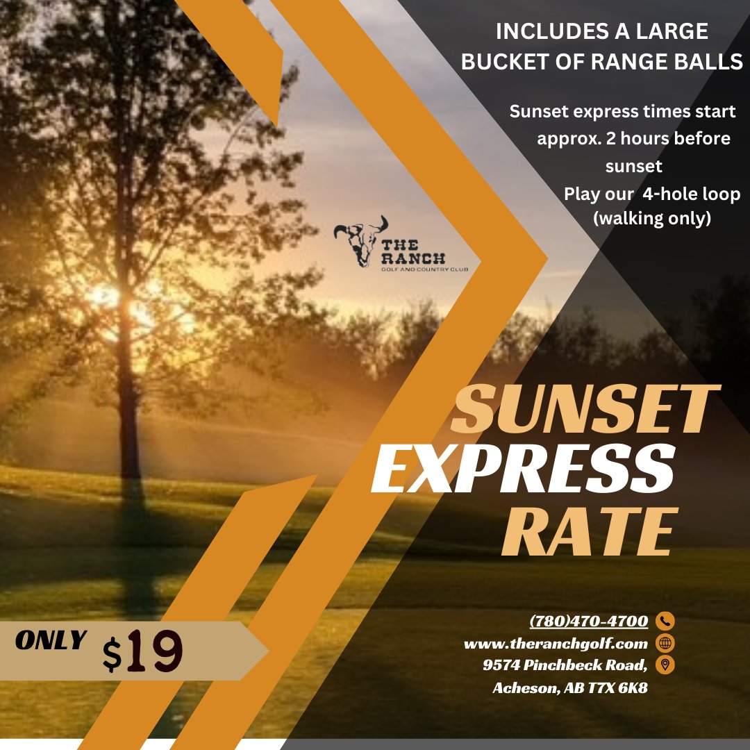 Check out this deal!  A great practice opportunity? Get off the couch to enjoy a bit of fun and exercise? The Sunset Express @ranchgolfcourse is a unique option to get in a bit of practice and play a few holes.

#yeggolf #ranchgolfyeg #golflifeab