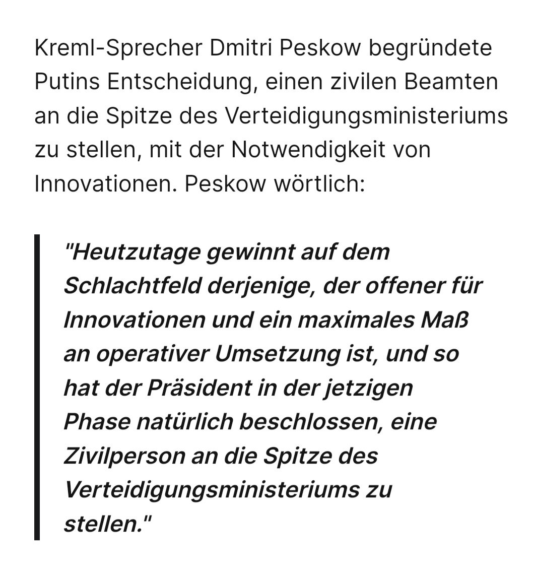 Nachdem ihm Sergei #Schoigu als studierter Bauingenieur ohne jede militärische Erfahrung keinen Sieg bescheren konnte ...

... möchte es Wladimir #Putin nun mit Andrei #Beloussow versuchen, einem Wirtschaftswissenschaftler ohne militärische Erfahrung! 🤡

freedert.online/russland/20551…