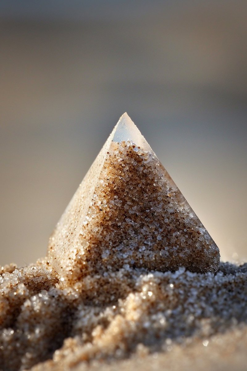 When life's a beach, build your own pyramids! 🏖️🔺 #SandySculptures #TinyArt #MacroPhotography #BeachVibes #CreativeShot