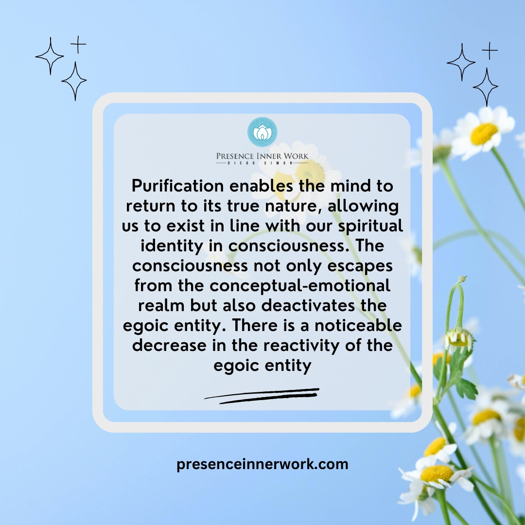 Purification enables the mind to return to its true nature, allowing us to exist in line with our spiritual identity in consciousness.

#diegosimon #presenceinnerwork #innerwork #innergrowth #selflover #mindbodysoul #selfhelp #personalgrowthcoach #meditationcoach #meditationtools
