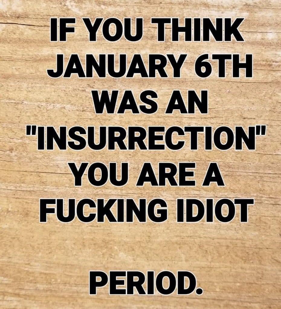 If you think January 6th was an insurrection, you are a f*cking idiot. Period! Repost if you agree with this.