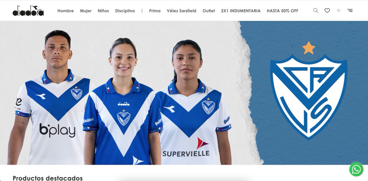 El banner del segmento 'Vélez Sarsfield' de la tienda online de Diadora 🚔🚨🚓☠️