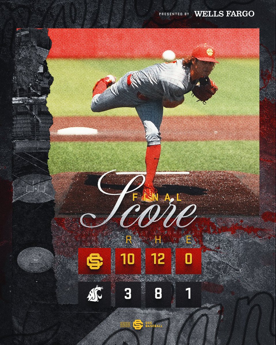 FINAL | USC 10, Washington State 3 Trojans win a Mother's Day matinee to claim the series at Wazzu! #FightOn // @WellsFargo