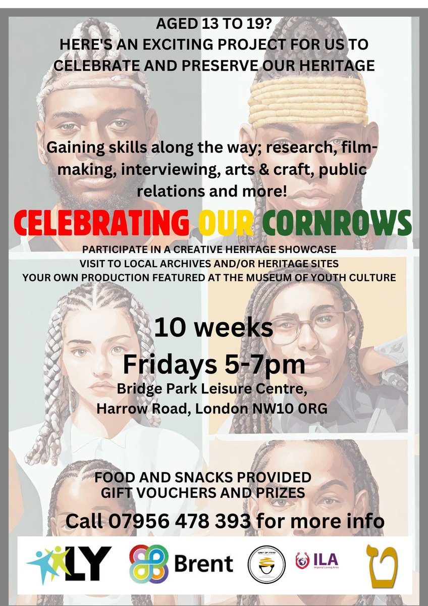 Another great free opportunity in the community! Join @ZestOfMind & their new project ‘Celebrating our Cornrows’ Fridays 5-7pm! #preserveourheritage At Bridge Park on the 18 Bus Route!