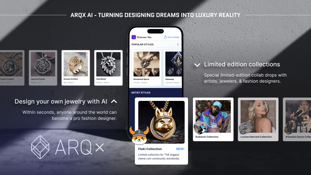 💍Introducing ARQx - <a href="/ARQxAI/">$ARQx AI | The Future of Jewelry</a> - Revolutionizing Luxury Jewelry with AI!

ARQx has launched the world’s FIRST AI-Luxury jewelry token: $ARQx, backed by $FLOKI's <a href="/tokenfi/">TokenFi</a>. 

We think this is one of the freshest initiatives in web3 right now, with massive potential to catch