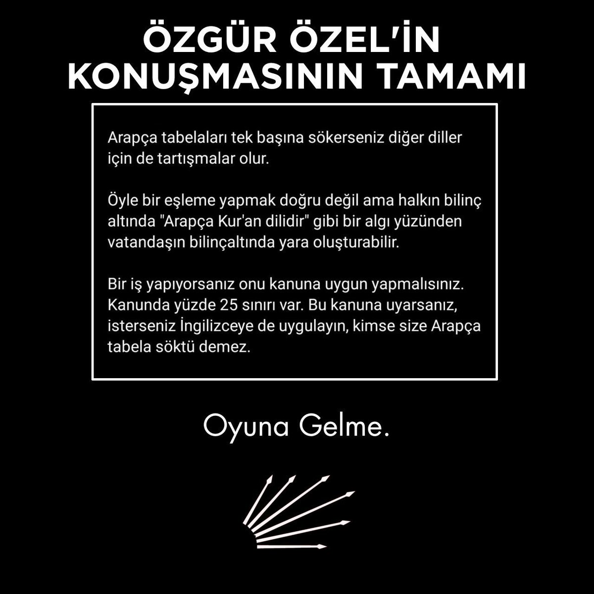 Trollerin konuşmalardan kelimeleri seçip işine geleni servis etmeleri bizlerinde anlayıp dinlemeden bu algıya kapılmamız bizleri yıpratmaktan başka bir işe yaramaz Lütfen #OyunaGelmeyelim @herkesicinCHP @eczozgurozel