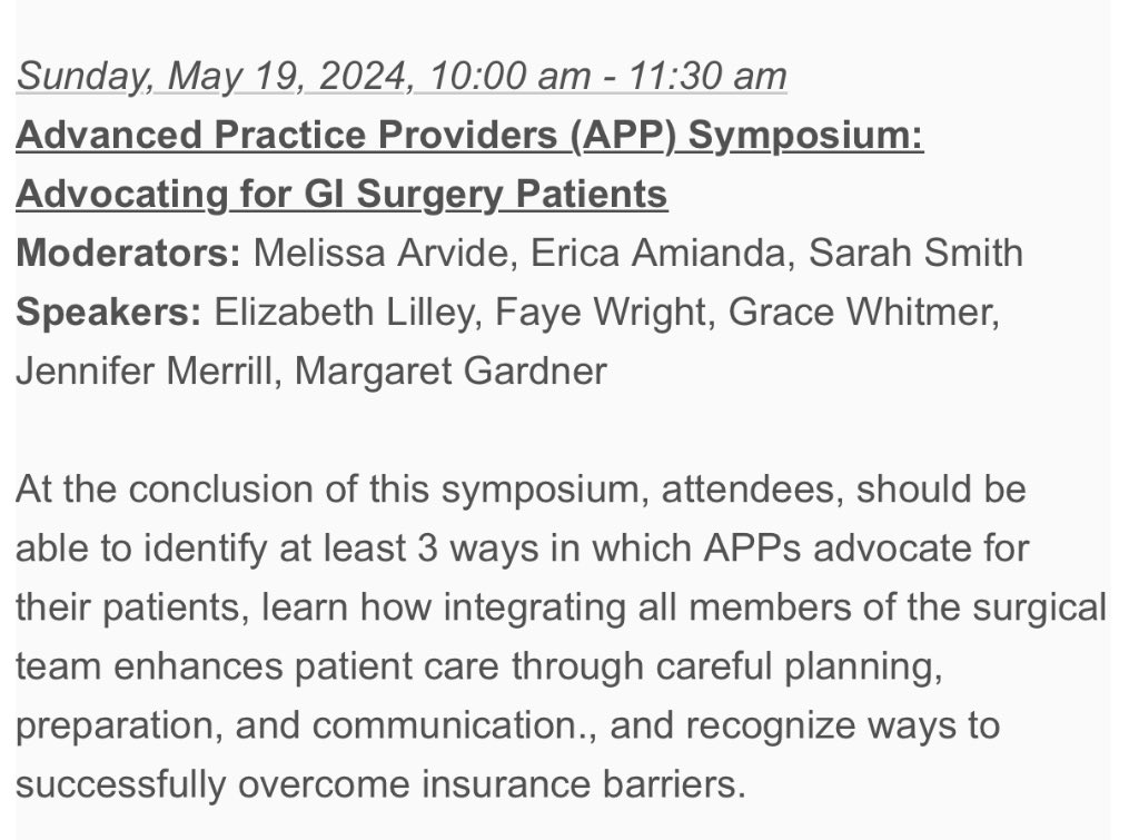 SSAT (@ssatnews) on Twitter photo Coming 5/19 next week at <a href="/DDWMeeting/">Digestive Disease Week</a> #DDW2024, we will have one of our newer and proudest session - the Advanced Practice Providers (APP) symposium!
Come join the discussion on advocacy for your GI surgery patients!
<a href="/ArvidePA/">Melissa Arvide</a> @LizLilleyMD <a href="/EricaThePA/">Erica Amianda, PA-C</a> Coming 5/19 next week at <a href="/DDWMeeting/">Digestive Disease Week</a> #DDW2024, we will have one of our newer and proudest session - the Advanced Practice Providers (APP) symposium!
Come join the discussion on advocacy for your GI surgery patients!
<a href="/ArvidePA/">Melissa Arvide</a> @LizLilleyMD <a href="/EricaThePA/">Erica Amianda, PA-C</a>
