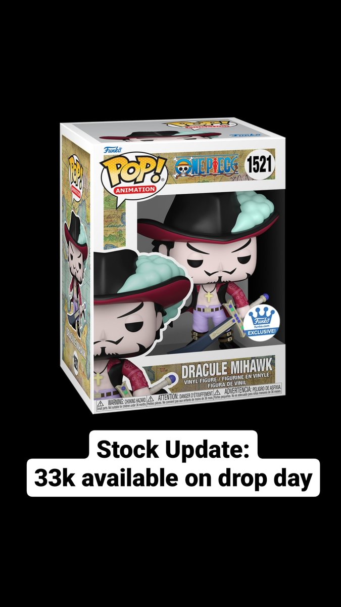Quick stock update on Dracule Mihawk! He will have around 33k instead of the 22k we originally thought! What do you think? Too much or too little? Thanks! @copapopcollective - #funko #funkopop #funkopops #anime #manga #skittlerampage #onepiece #onepieceanime #mihawk #luffy
