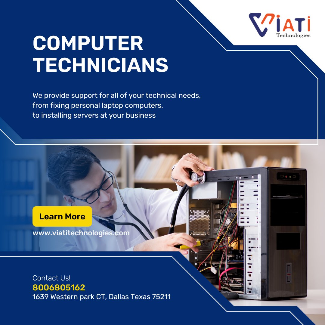 Computer technicians like us are here to keep your tech running smoothly! 💻 Whether it's troubleshooting, repairs, or upgrades, trust us to provide top-notch service and get you back up and running in no time.

#ViatiTechnologies #TechSupport #ComputerRepair #ComputerTechnician