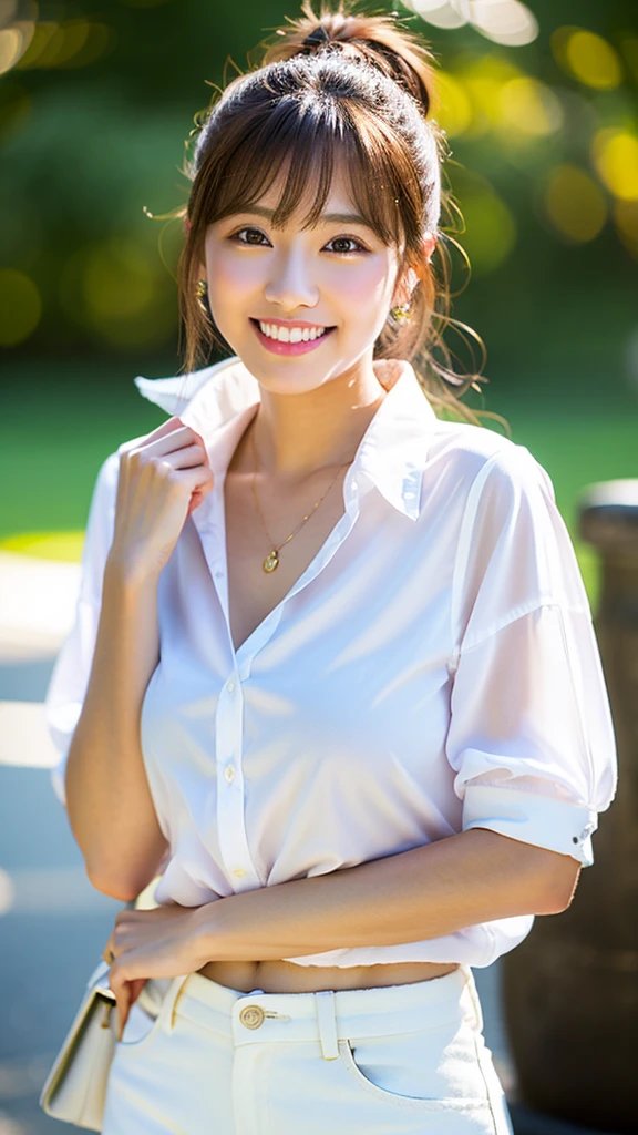 p_coordinate's tweet photo. ホワイトのショートパンツに白いシャツやブラウスを合わせて、清潔感のある夏らしいスタイルを作ります。アクセサリーはゴールドやシルバーでまとめると素敵です。
#AIコーデ https://t.co/W08iKRWyxO