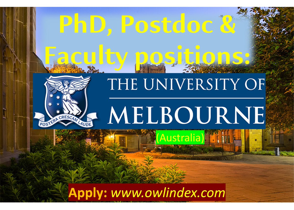 25 PhD positions at University of Melbourne (Australia): owlindex.com/oi/N8AtDq8I

#owlindex #PhD #PhDposition #phdresearch #phdjobs #master  #Research #researchers #Faculty #Assistant #universityofmelbourne #melbourne #melbourne @owlindex  @UniMelb