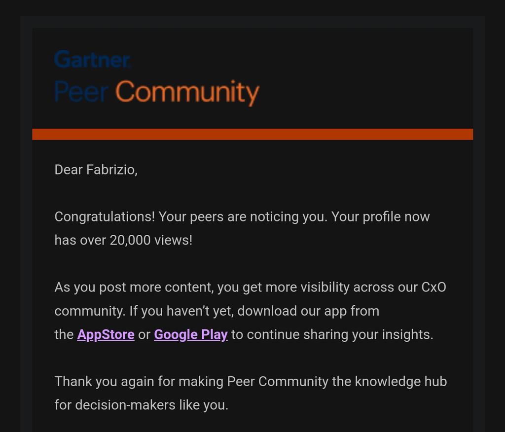 Ops 😅 I am under the radar 🔍! Do you know the @Gartner_inc #PeerCommunity? I am honored to be part of this amazing group of skilled Professionists and Enthusiasts as #ITCommunity #Ambassador but you can access also and for free! 👏 You are welcome: gartner.com/peer-community