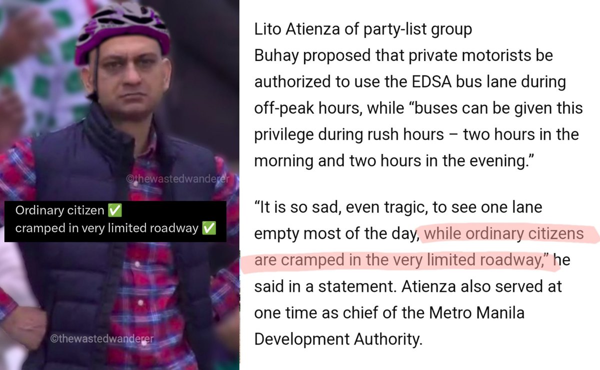 'so sad, even tragic' na kay Lito Atienza ang empty na bus lane. Alam nyo ano mas tragic? Kapag may namatay kasi di na umabot yung ambulansya kasi punong-puno ang bus lane ng mga pribadong sasakyan.

Bawasan nyo kotse.

#ReframeRoadSafety
#MovePeopleNotCars
#SafeStreetsSaveLives