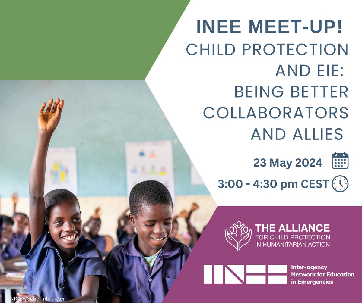 🌟 Ready to make a difference in child protection and education during crises? Join us and @INEEtweets for an INEE Meet-up on #ChildProtection and #EiE: Being Better Collaborators and Allies! 🗓️ May 23rd ⏰ 3:00 - 4:30pm CEST 🔗rescue.zoom.us/meeting/regist… #Collaboration