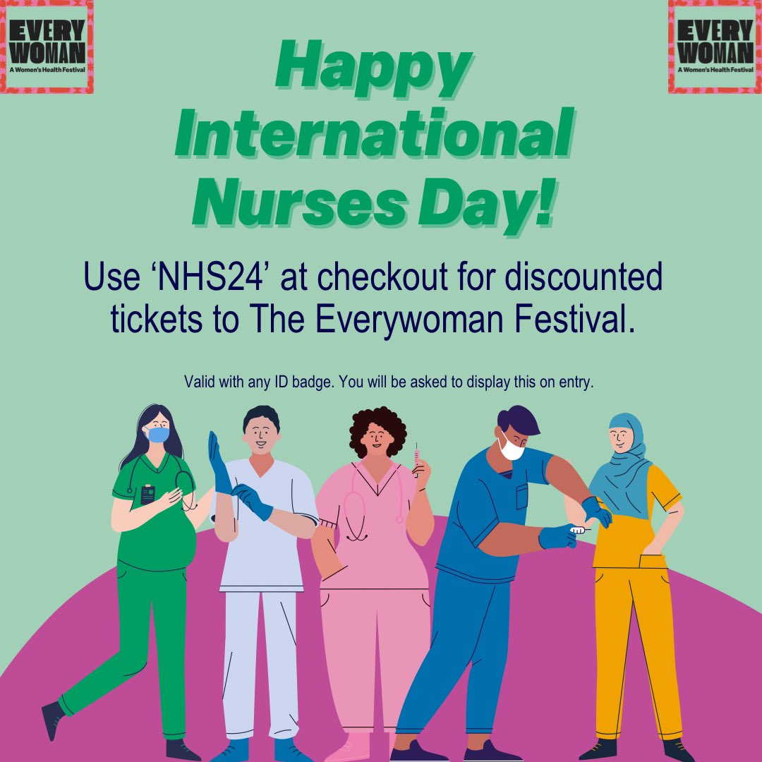 EveryWomanFestival (@everywomanfest_) on Twitter photo Happy International Nurses Day!
As a big thank you we want to offer you discounted tickets to #Everywoman2024.
Use the code ‘NHS24’ at checkout to grab your tickets today (code valid until June 15th).
Saturday June 15th 2024
Insole Court, Cardiff
everywomanfest.com/tickets Happy International Nurses Day!
As a big thank you we want to offer you discounted tickets to #Everywoman2024.
Use the code ‘NHS24’ at checkout to grab your tickets today (code valid until June 15th).
Saturday June 15th 2024
Insole Court, Cardiff
everywomanfest.com/tickets