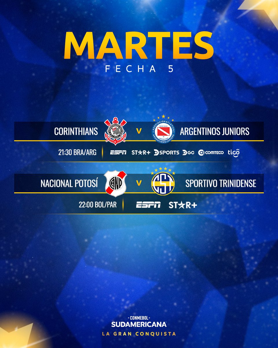🤩🏆 ¡Arranca la Fecha 5 de la CONMEBOL #Sudamericana! 📅📺 Horarios y TV de los partidos del martes. #LaGranConquista