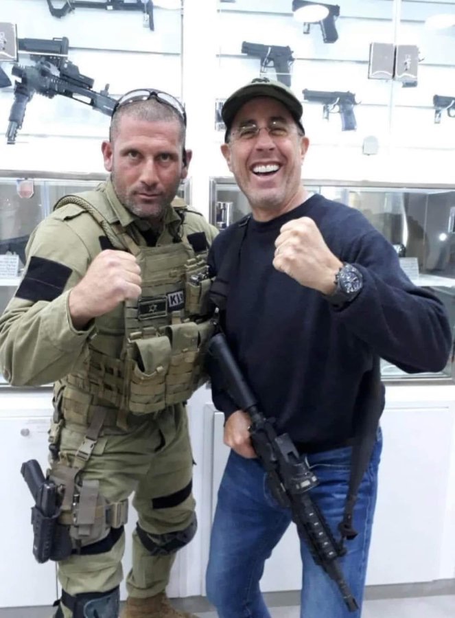 im a bit confused, @JerrySeinfeld in America is Anti-Gun and pro gun control yet here is in Israel repping them and holding guns!  Does Anyone have an explanation for this?