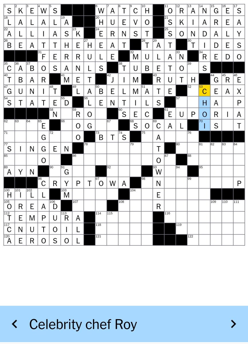 @ChefRoyChoi Congratulations on making the @nytimes Sunday (!) Crossword Puzzle! Nice.