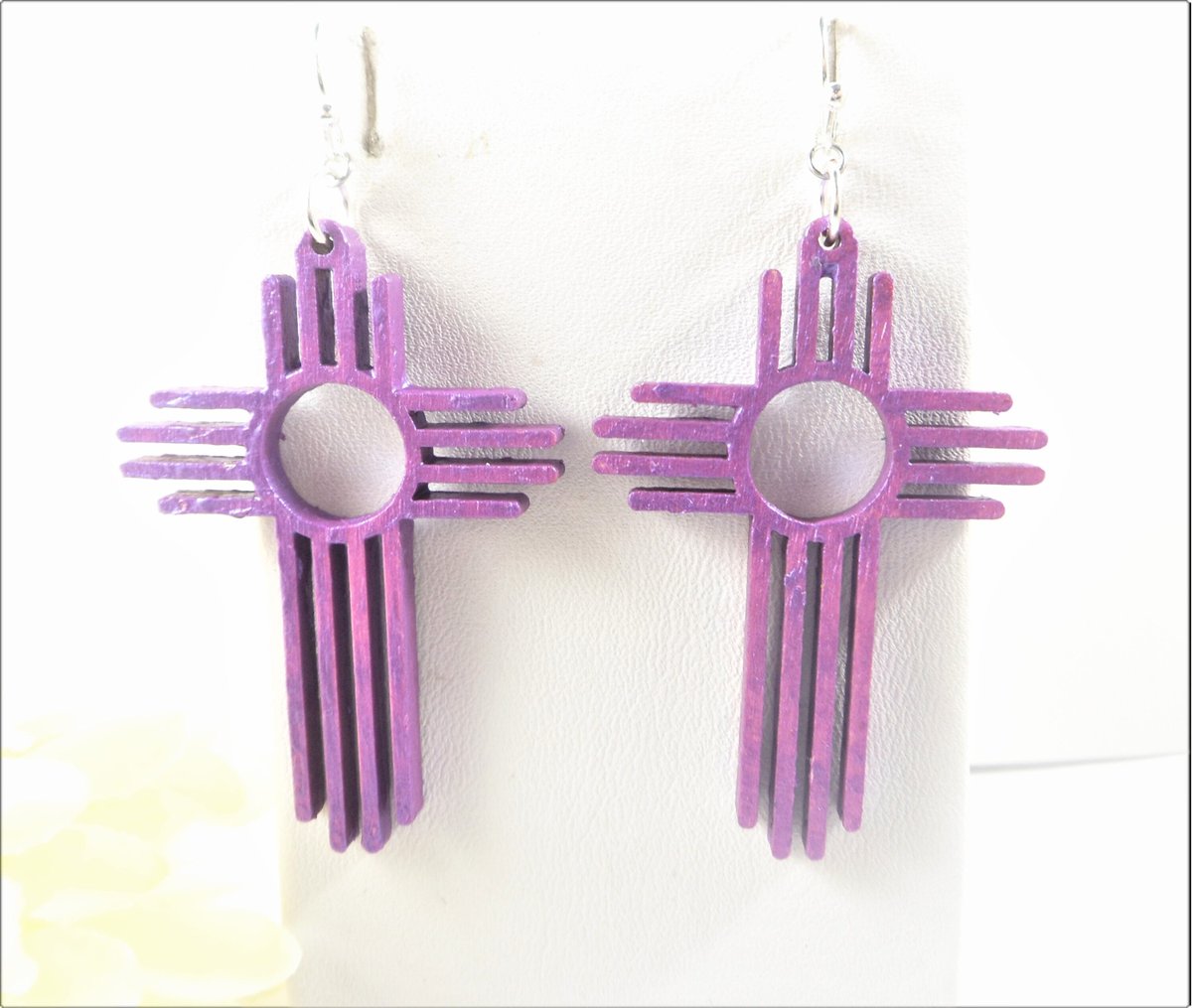 Purple Cross Zia Earrings Santa Fe New Mexico Southwestern Jewelry Southwest Style NM Zia Symbol Earrings New Mexico Gifts for Her 2 Sizes tuppu.net/698b1bc2 #EtsySeller #SantaFe #EtsyShop #NewMexico #SouthwestVibes