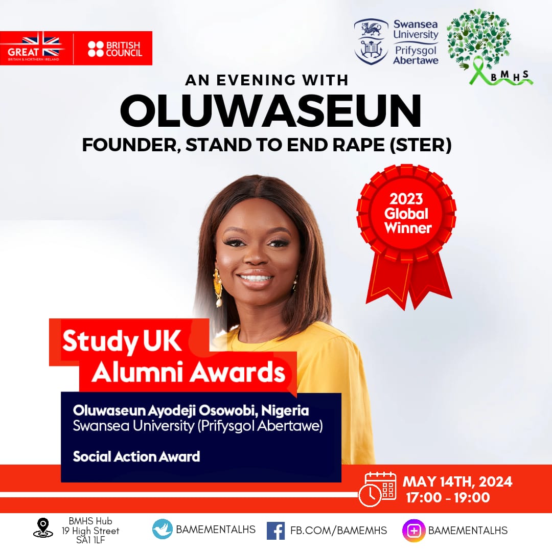 We cordially invite you to join us for an interactive session with Oluwasun Ayodeji Osowobi, @SwanseaUni 2023 Study UK Alumni Award Winner, on May 14th, 2024, from 5:00 PM to 7:00 PM. bamementalhealth.org/event-details/…