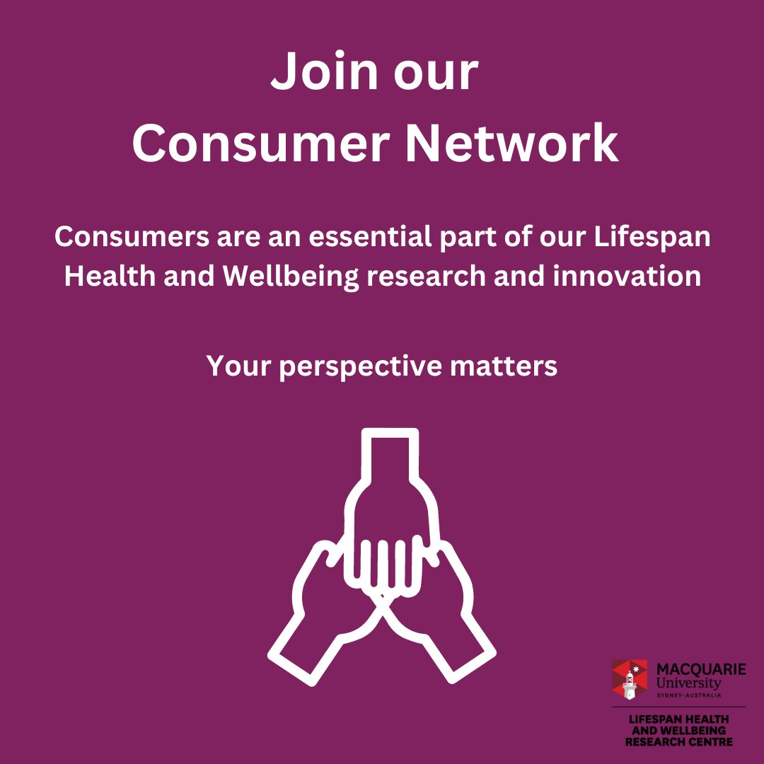 Lifespan Health & Wellbeing Research Centre (@lifespan_mq) on Twitter photo Join our consumer network! Do you have lived experience with or are a clinician, health practitioner, parent or carer providing support for someone with #anxiety or #depression, #cognitiveimpairment or #dementia, #loneliness or #socialisolation? it-mqu.formstack.com/forms/consumer… <a href="/PsyMQ/">PSYCHSCIENCES@MQ</a> Join our consumer network! Do you have lived experience with or are a clinician, health practitioner, parent or carer providing support for someone with #anxiety or #depression, #cognitiveimpairment or #dementia, #loneliness or #socialisolation? it-mqu.formstack.com/forms/consumer… <a href="/PsyMQ/">PSYCHSCIENCES@MQ</a>