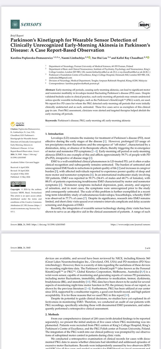 Another amazing collaboration with Prof.Chaudhuri @KRayChaudhuri1, King’s College London @KingsCollegeLon and Poznan University of Medical Sciences @PUMS_tweets . Important topic on how wearables can enhance treatment for PD patients.