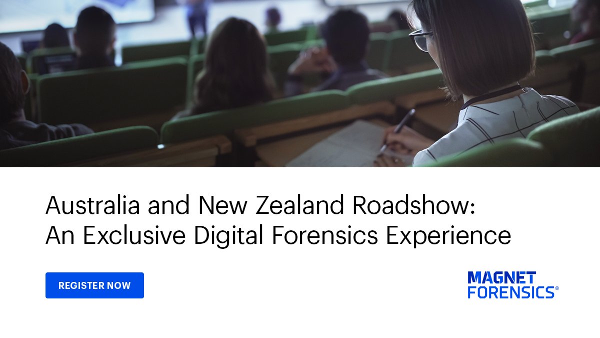 We're coming to Australia and New Zealand in May! In this Roadshow, we’ll share the latest in Magnet Forensics solutions, along with discussions around #MobileForensics by @cscottvance. Register here (please note that this event is for public sector only): ow.ly/zRmI50RBWeU