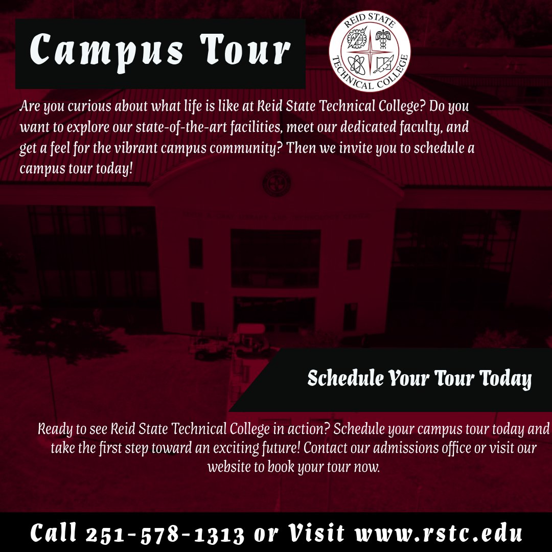 We can't wait to welcome you to our campus and show you why Reid State is the perfect place to pursue your dreams. Don't miss out on this opportunity to experience the Reid State difference firsthand!

#ReidStateExperience #CampusTour #DiscoverYourFuture #ReidStateTech