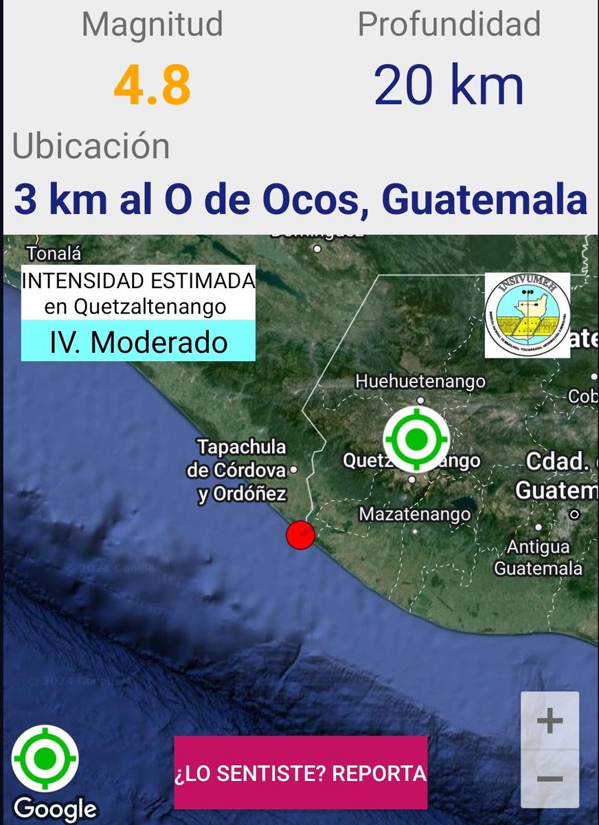 Sismo de magnitud 4.8 con epicentro a 3 kilómetros de Ocos, a las 17:00 horas.
#EUXela