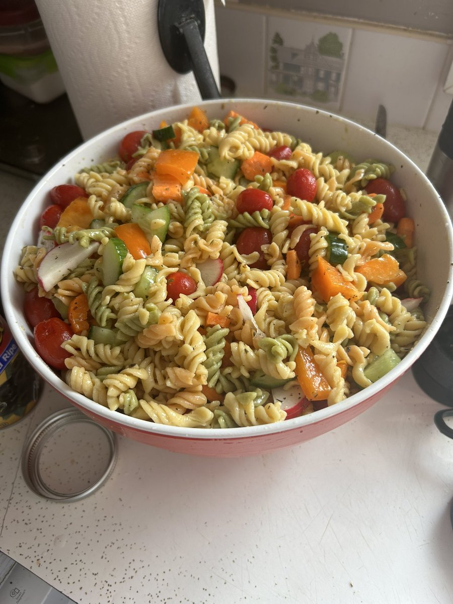 Just a small pasta salad with a homemade champagne vinaigrette